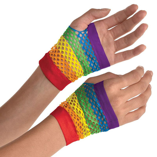 Rainbow Short Fishnet Gloves