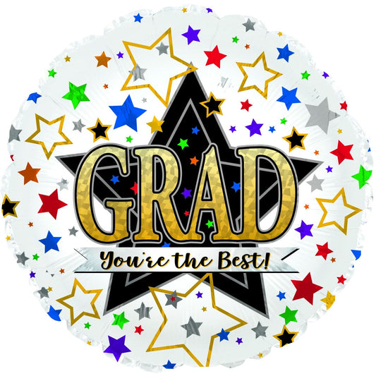 "Grad your'e the Best" Multi Stars 18in Foil Mylar  Balloon