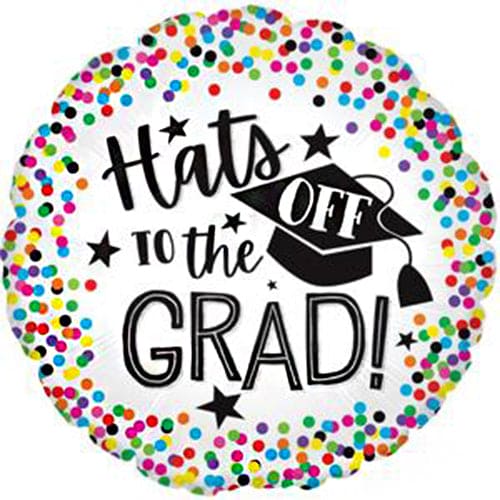 "Hats off to the Grad" Confetti and Stars 18in Foil Balloon