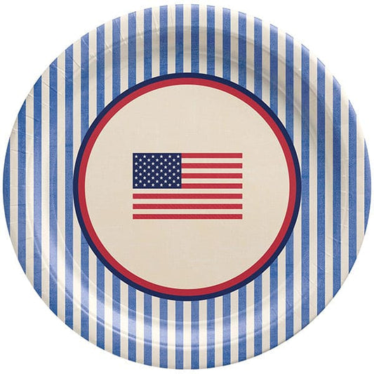 Americana Stripe 9in Round Dinner Paper Plates 8ct