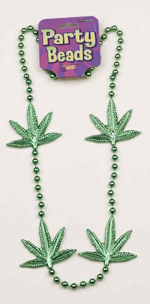 Mardi Gras 48inch Green Leaf Beaded Necklace