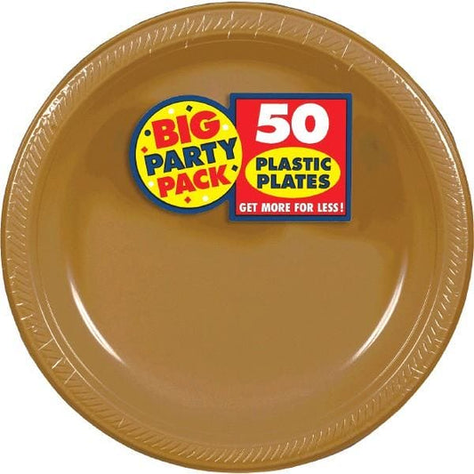 Gold Big Party Pack 10.25in Round Banquet Plastic Plates