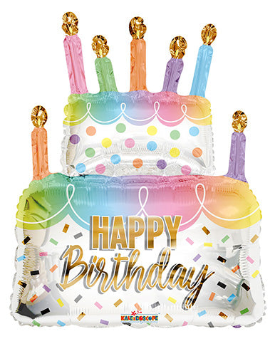 Pastel B'day Cake & Candles 36in Metallic Balloon