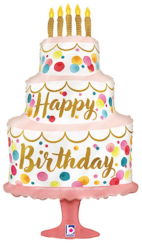 Satin Birthday Pink Cake 33in Metallic Balloon