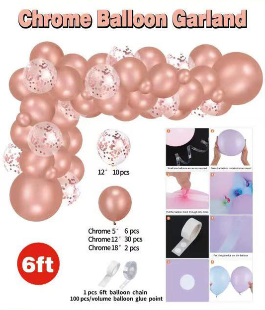 Balloon Garland Chrome Rose Gold Kit 60ct