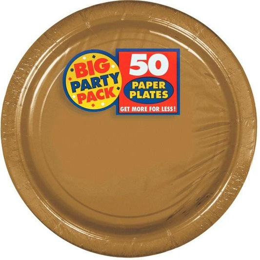Gold Big Party Pack 9in Round Dinner Paper Plates 50 Ct