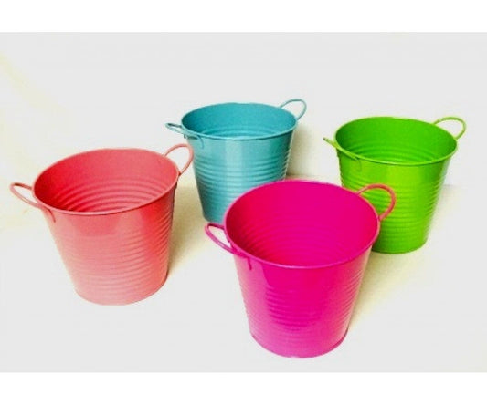 Large Pastel Colorful Tin Buckets 6.5" x 5.5"