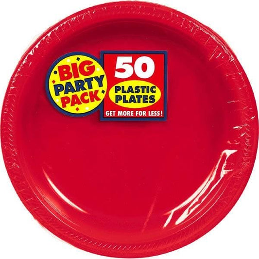 Apple Red Big Party Pack 10.25in Round Banquet Plastic Plates 50 ct.
