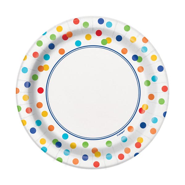 Rainbow Polka Dot 7in Round Luncheon Paper Plates