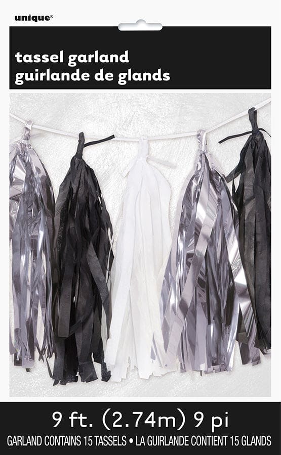 Silver/Black Foil Tassel Garland 9ft