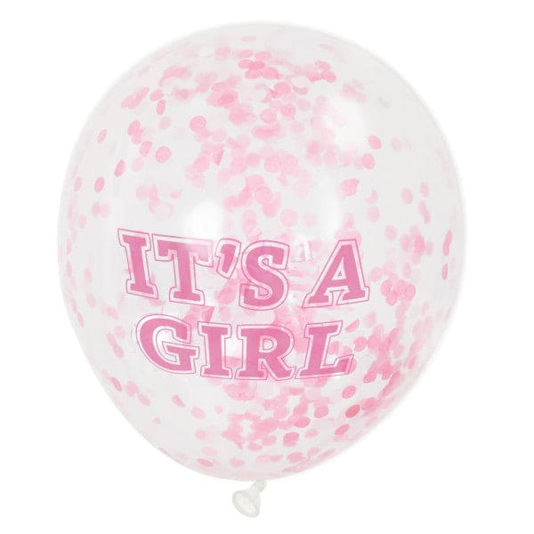 It's a Girl w/Pink Confetti 12in Latex Ballons