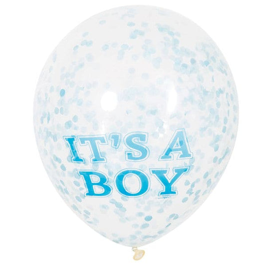 It's a Boy w/Blue Confetti 12in Latex Balloons