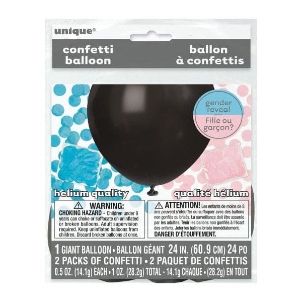 Giant Black w/Pink & Blue Confetti 24in Latex Balloon