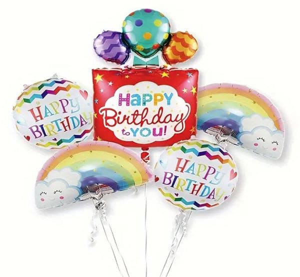 Happy Birthday Candy Ribbon Rainbow Balloon Bouquet 5ct
