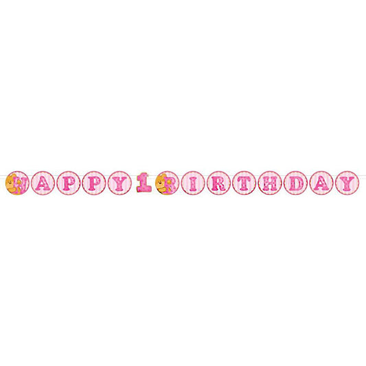 Bears 1st Birthday Girl Birthday Circle Banner 1ct