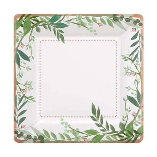 Love And Leaves Metallic 7in Square Luncheon Paper Plates