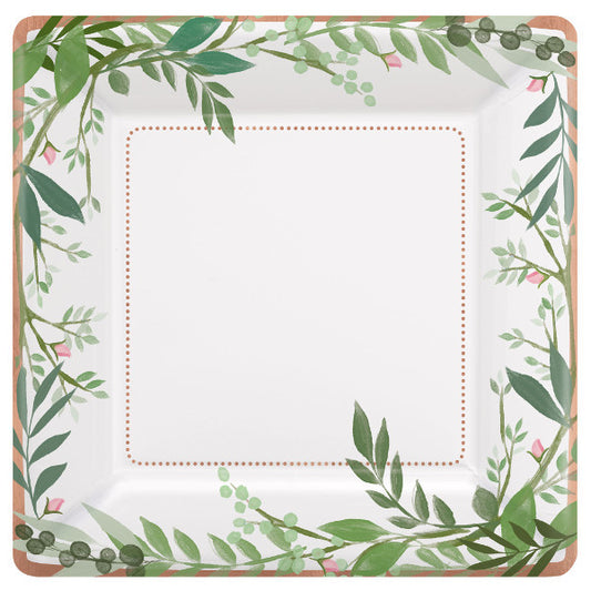 Love And Leaves Square Metallic 10in Banquet Paper Plates