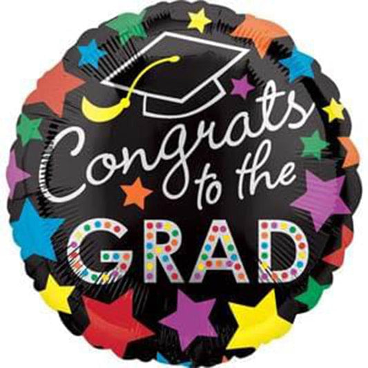 Congrats To The Grad Black with Stars 18in Balloon 1ct