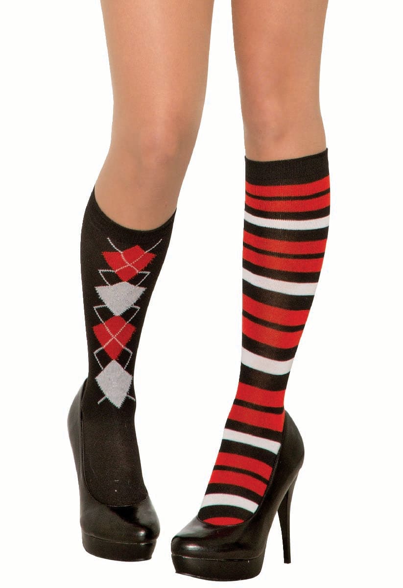 Black, Red & White Nerd Mismatch Calf Socks 1ct