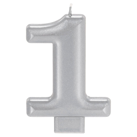 Numeral #1 Metallic Candle - Silver