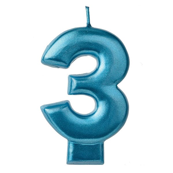 Numeral #3 Metallic Candle - Blue