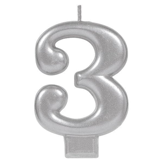 Numeral #3 Metallic Candle - Silver