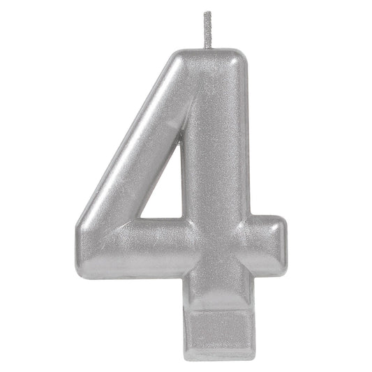 Numeral #4 Metallic Candle - Silver