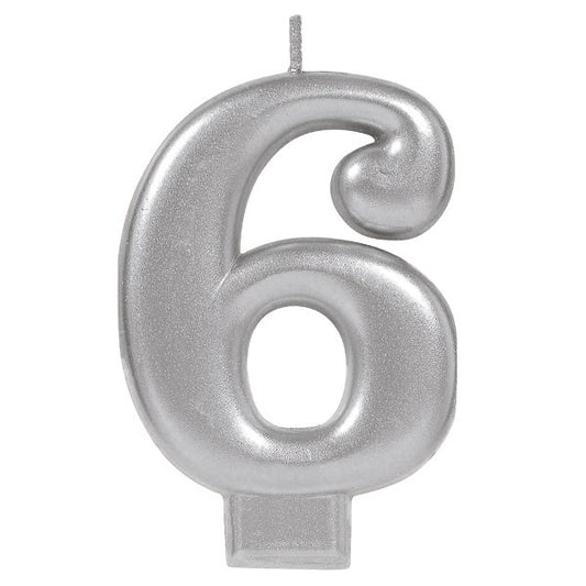 Numeral #6 Metallic Candle - Silver