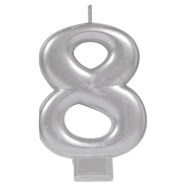 Numeral #8 Metallic Candle - Silver