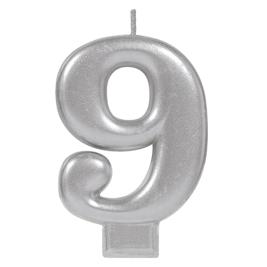 Numeral #9 Metallic Candle - Silver