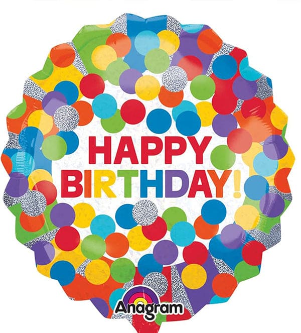 Primary Rainbow Dots 28in Metallic Balloon