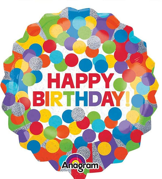 Primary Rainbow Dots 28in Metallic Balloon