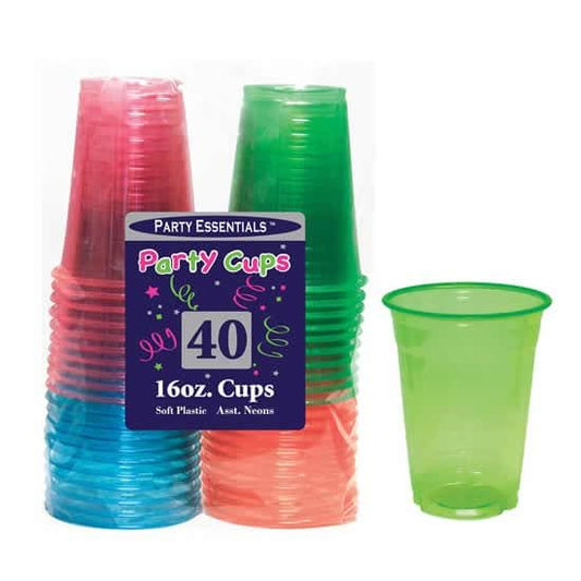 Neon Plastic Cups 16oz 40ct