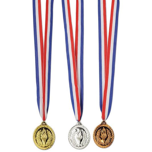 Gold, Silver & Bronze Medals with Ribbon 3ct