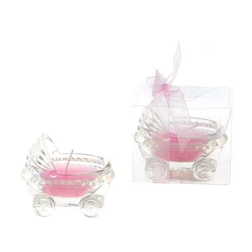 Glass Baby Carriage Scented Candle Favor - Pink