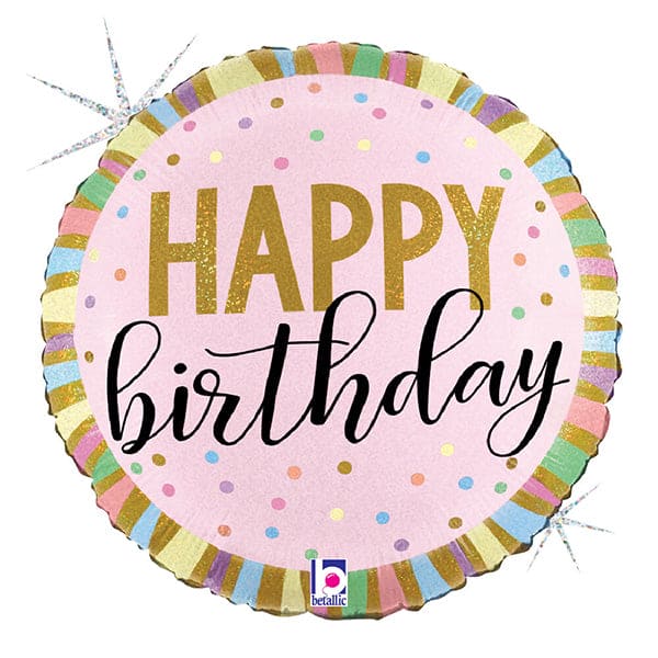 Pastel Birthday Stripes 18in Metallic Balloon