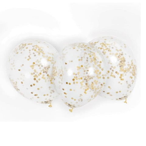 Gold Confetti 12in Clear Latex Balloons 6 ct.