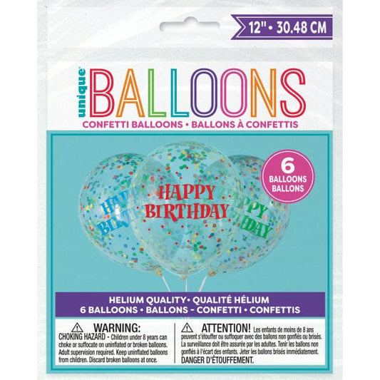 Birthday 12in Clear with Bright Confetti Latex Balloons