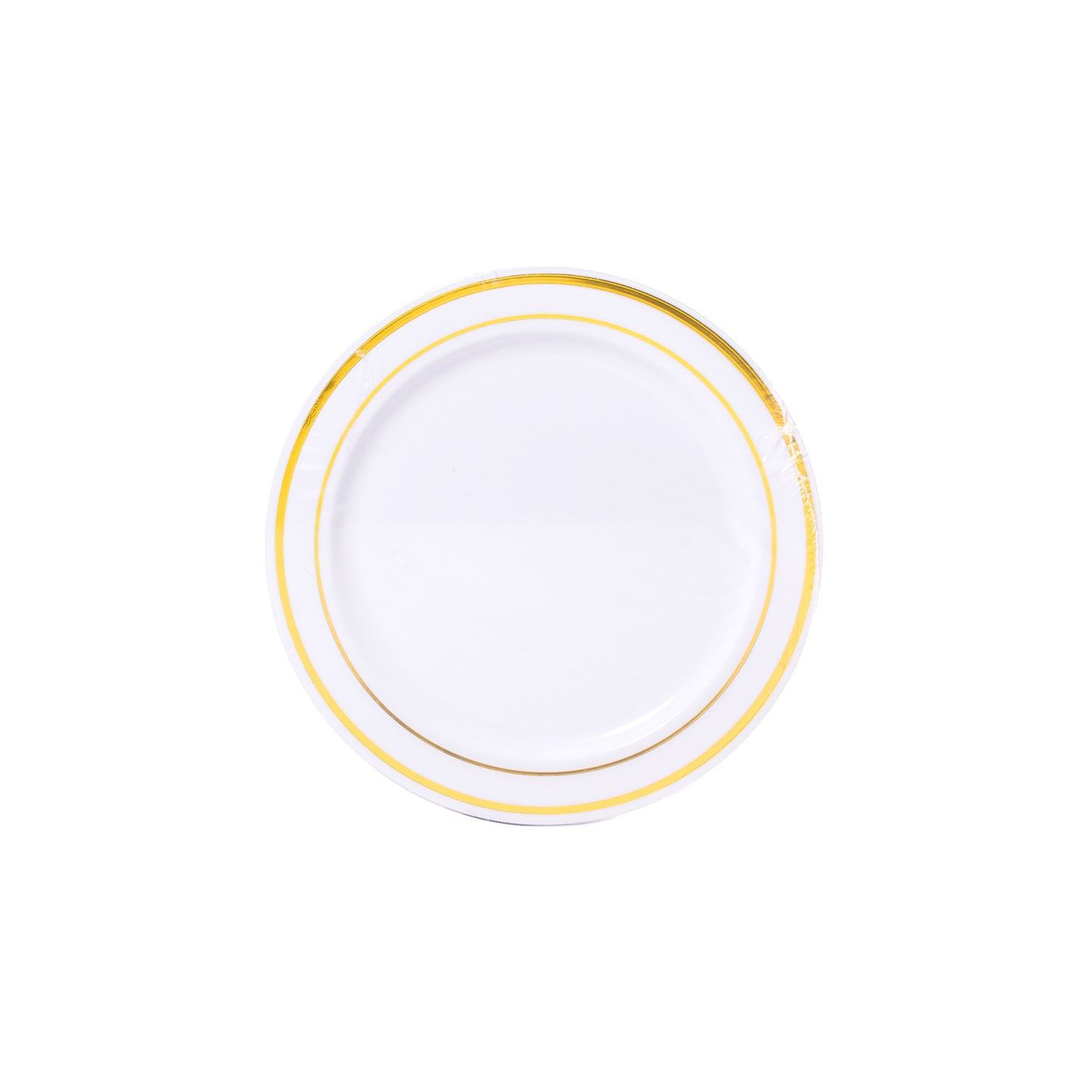 White with Gold Trim 6in Round Plastic Plates 12ct