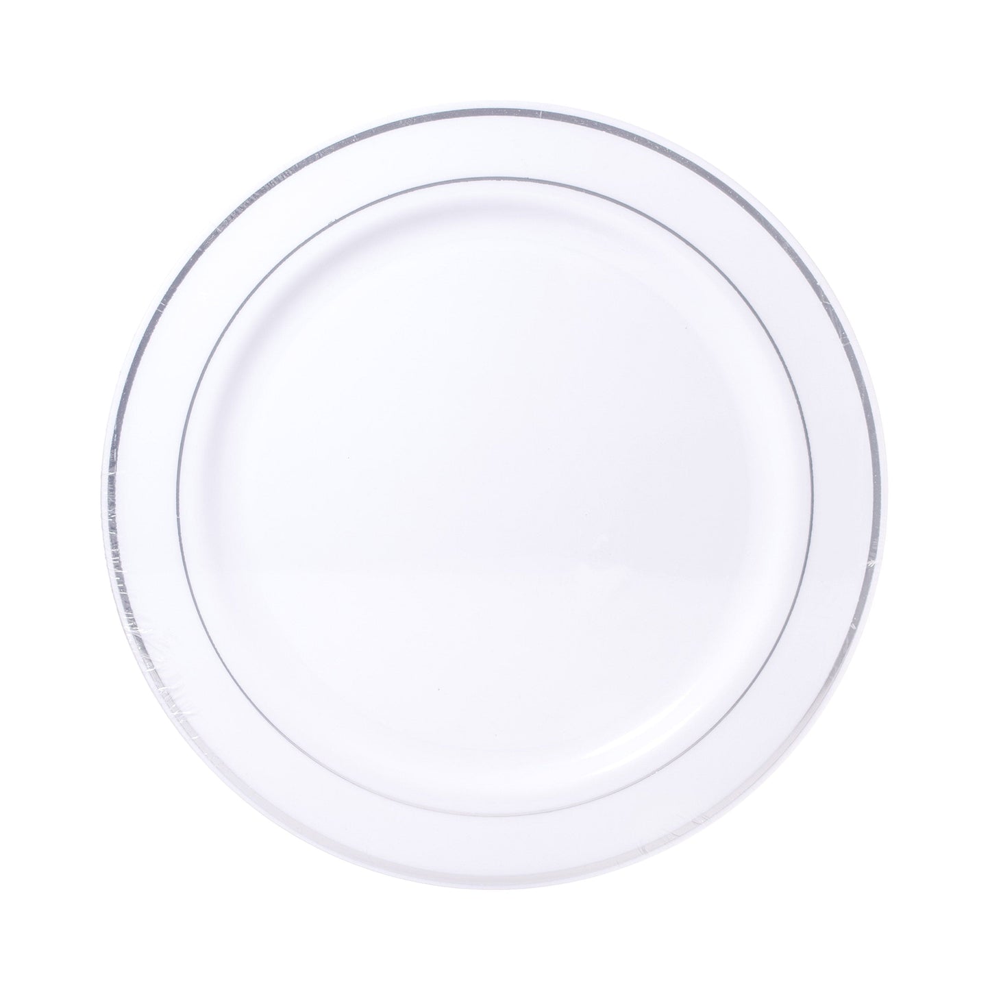 White with Silver Trim 10.25in Round Plastic Plates 8ct