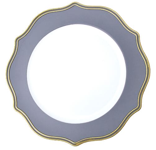 Scalloped with Gold Trim Plastic Charger Plate 13in - Grey