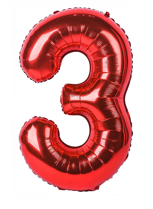 40in Number 3 Red Mylar Balloon
