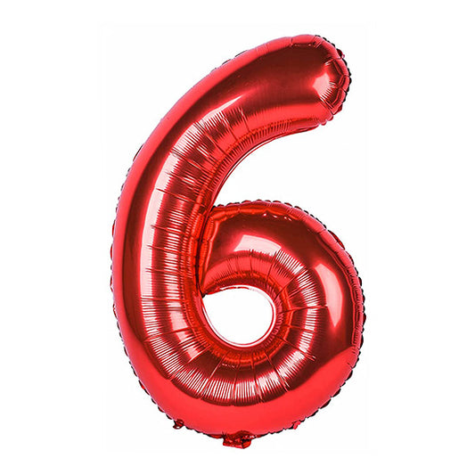 40in Number 6 Red Mylar Balloon