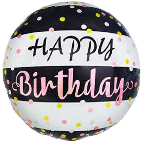 Happy Birthday Black & Pink 18in Metallic Balloon