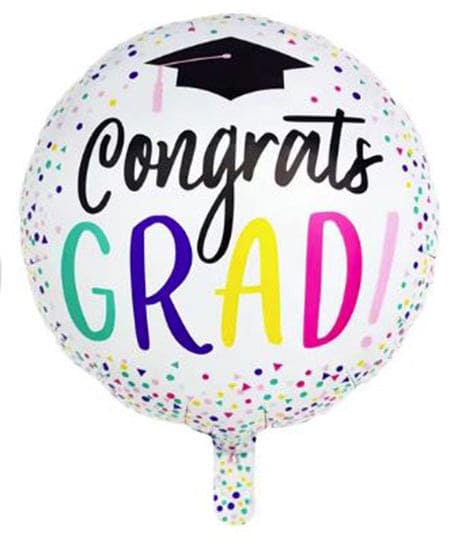 Grad White Confetti 18in Metallic Balloon 1ct