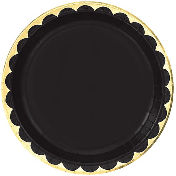 Jet Black With Gold Edge 10in Round Banquet Paper Plates 8ct