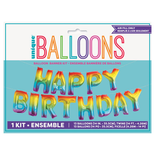 Happy Birthday Rainbow Foil Letter Balloon Banner Kit (air filled only)