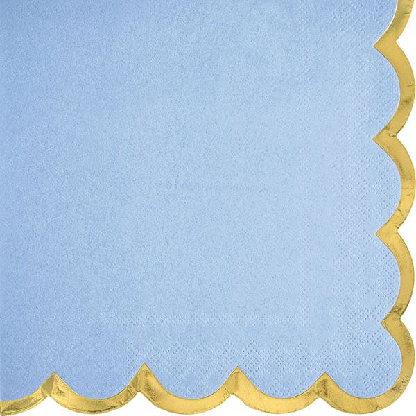 Ice Blue With Gold Scalloped Edge Luncheon Napkins 16ct