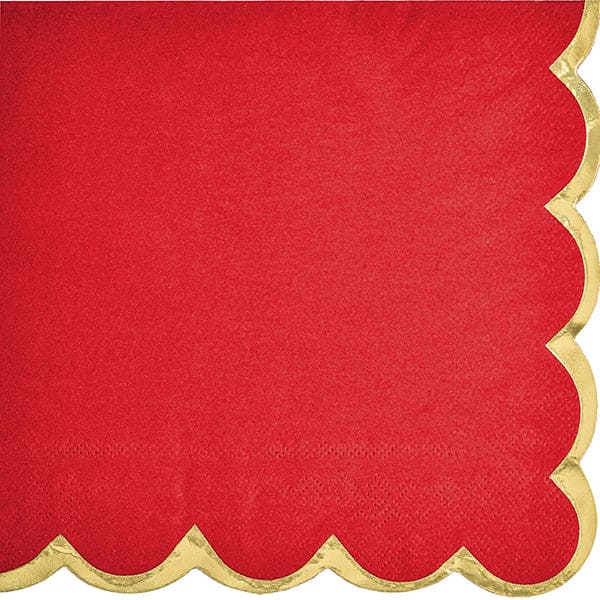 Red With Gold Scalloped Edge Luncheon Napkins 16ct