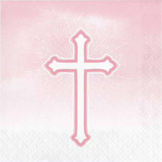 Pink Marble Religious Lunch Napkins 16ct